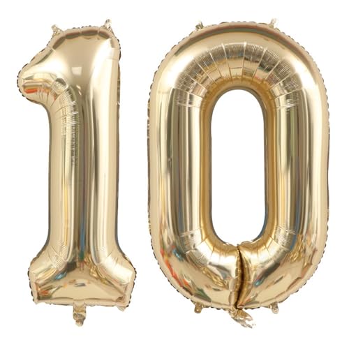Alaoo Luftballon 10 Geburtstag Zahl, 40 Zoll Gold Creme Folienballon, Riesenzahl Ballon für Mädchen Junge Geburtstag Party Dekoration Jahrestag Dekorationen Alaoo Luftballon 10 Geburtstag Zahl, 40 Zoll Gold Creme Folienballon, Riesenzahl Ballon für Mädchen Junge Geburtstag Party Dekoration Jahrestag Dekorationen von Alaoo