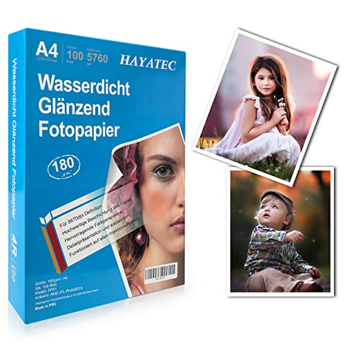 100 Blatt Fotopapier A4 hoch glänzend Tintenstrahldrucker 180g/m² Fotopapier Fotokarten Photokarten Sofort Trocken Wasserfest Hochweiß Fotoblätter von Alaskaprint