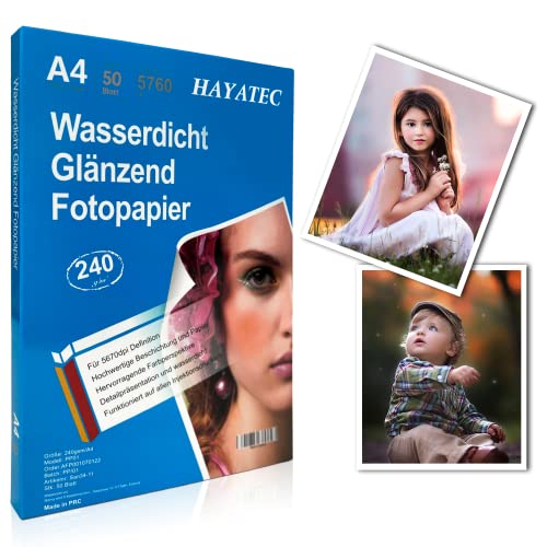 50 Blatt Fotopapier A4 hoch glänzend Tintenstrahldrucker 240g/m² Fotopapier Fotokarten Photokarten Sofort Trocken Wasserfest Hochweiß Fotoblätter von Alaskaprint