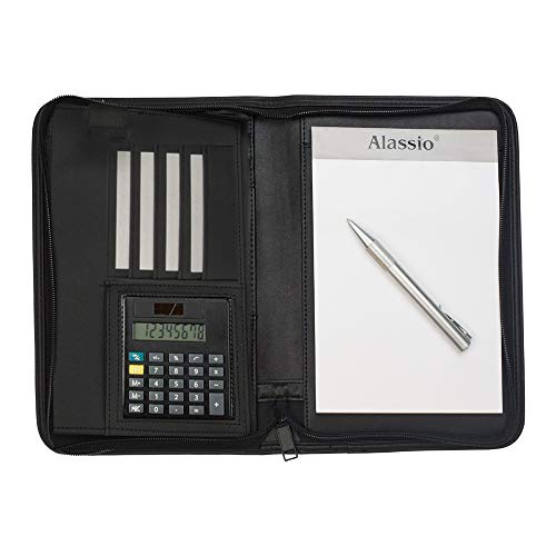 Alassio 30144 - Schreibmappe CORNIGLIA im DIN A5 Format, Businessmappe aus Lederimitat, Dokumentenmappe in schwarz, Mappe ca. 24 x 18 x 3,5 cm, mit Taschenrechner von ALASSIO