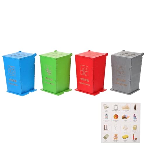 Alasum 1 Satz Kinder-Müllklassifizierungsspielzeugfahrzeuge Müllwagen Mülleimer Mit Lernkarten Abfallmanagement Recycling-LKW-Spielzeug Für Kinder von Alasum