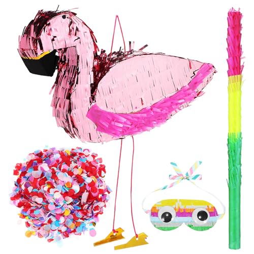 1 Set Flamingo-Pinata-Bündel Mit Einer Und Fledermaus-Konfetti-Flamingo-Pinata-Stäbchen Rosa Flamingo-Pinata-Zubehör Für Tropische Pool-Luau-Sommerpartys von Alasum