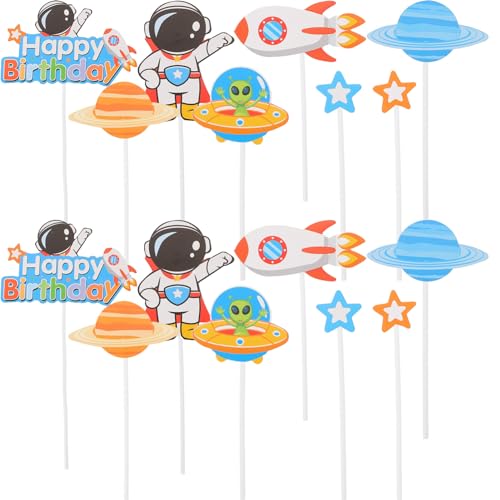 3 Sets Astronauten-Weltraum-Kuchenaufsätze Weltraum-Kuchendekorationen Planet Rakete Sterne Diy-Kuchenaufsätze Für Kindergeburtstag Babyparty von Alasum