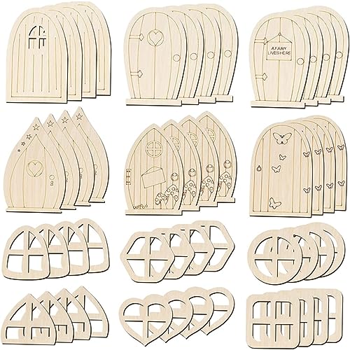 Alasum 48 Stück Teiliges Fairy House Doors zum Basteln Unlackierte DIY Holzscheiben für Feentüren zum Bemalen Natürliche Holzdekoration Bastelzubehör für Garten und Zuhause von Alasum