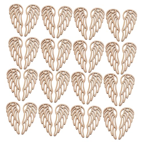 Alasum 50 Stück Engelsflügel, Holzmalerei, Lesezeichen, Charms, Bastelformen aus Holz, Ausschnitte aus Holz, Schlüsselanhänger, Vogelaussparung, Hellbraun von Alasum