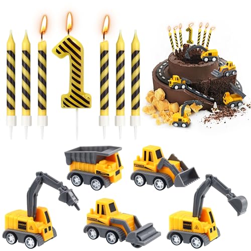 Kerzen-Set zum 1. Geburtstag, Bau-Geburtstagskerzen, 12-teiliges Set mit Baufahrzeug-Kuchenaufsätzen, mit Geburtstagskerze und schwarzen Streifen, für Geburtstagsparty, Kuchendekorationen Kerzen-Set zum 1. Geburtstag, Bau-Geburtstagskerzen, 12-teiliges Set mit Baufahrzeug-Kuchenaufsätzen, mit Geburtstagskerze und schwarzen Streifen, für Geburtstagsparty, Kuchendekorationen von Albefer