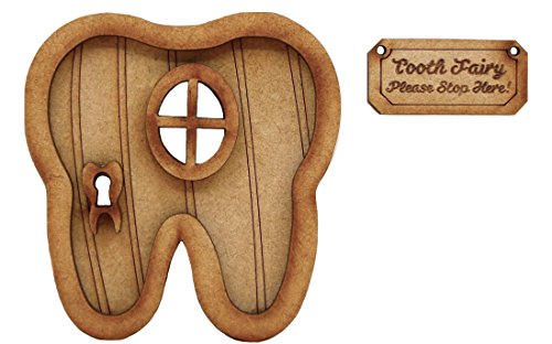 Zahnfee-Tür 3D-Deko (dreidimensional) zur Selbstmontage; Holz-Feentür-Kit mit Holzblume und Pilz, Zubehör, mit der Aufschrift „Tooth Fairy" von Alchemy Engraving
