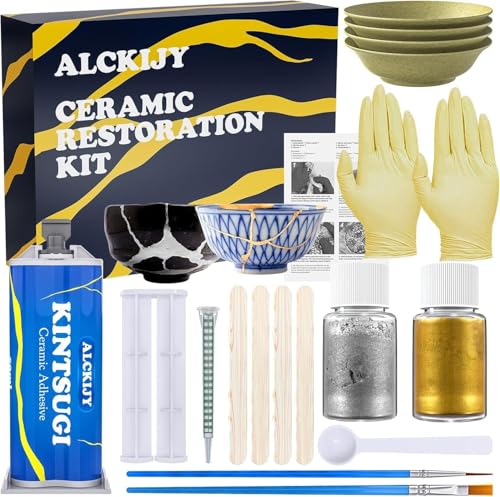 Alckijy Kintsugi Reparaturset Gold & Silber - 21 Stück Keramik Reparaturset, Reparieren Sie Ihre bedeutungsvollen Objekte mit Leichtigkeit Alckijy Kintsugi Reparaturset Gold & Silber - 21 Stück Keramik Reparaturset, Reparieren Sie Ihre bedeutungsvollen Objekte mit Leichtigkeit von Alckijy