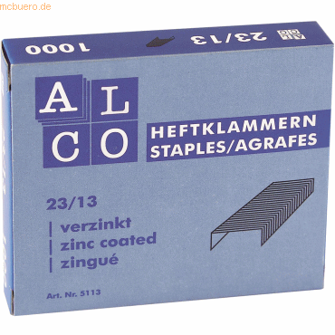 Alco Heftklammern Stahl verzinkt 23/13 VE=1000 Stück von Alco