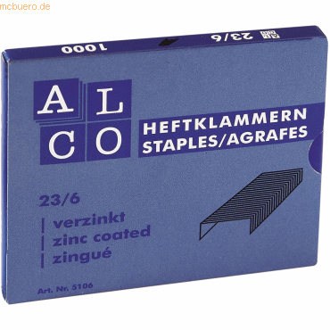 Alco Heftklammern Stahl verzinkt 23/6 VE=1000 Stück von Alco