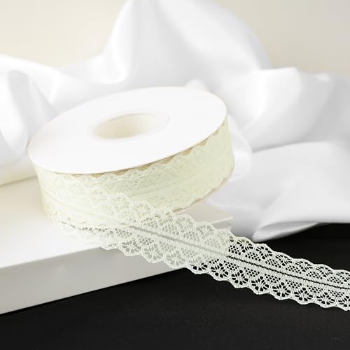 45,7 m Spitzenbordüre, 3,1 cm breit, Vintage-Spitzenbänder für Geschenkverpackungen, Blumenband, Hochzeitsdekoration und Basteln, Nähen (cremefarben, 45,7 m) von Alcoztily