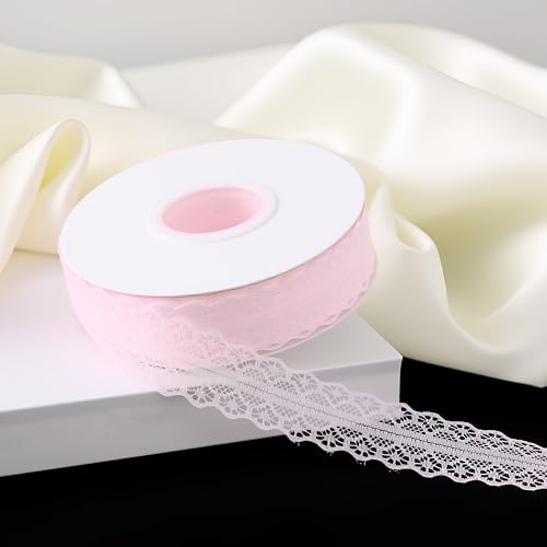 45,7 m Spitzenbordüre, 3,1 cm breit, Vintage-Spitzenbänder für Geschenkverpackungen, Blumenband, Hochzeitsdekoration & DIY, Basteln, Nähen (Hellrosa, 45,7 m) von Alcoztily