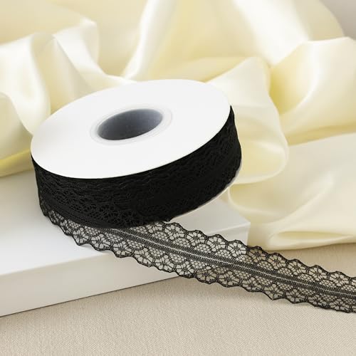 45,7 m Spitzenbordüre, 3,1 cm breit, Vintage-Spitzenbänder für Geschenkverpackungen, Blumenband, Hochzeitsdekoration & DIY, Basteln, Nähen (Schwarz, 45,7 m) von Alcoztily