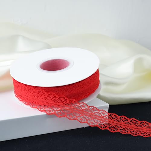 45,7 m Spitzenbordüre, 3,1 cm breit, Vintage-Spitzenbänder für Geschenkverpackungen, Blumenband, Hochzeitsdekoration & DIY Handwerk Nähen (Rot, 45,7 m) von Alcoztily