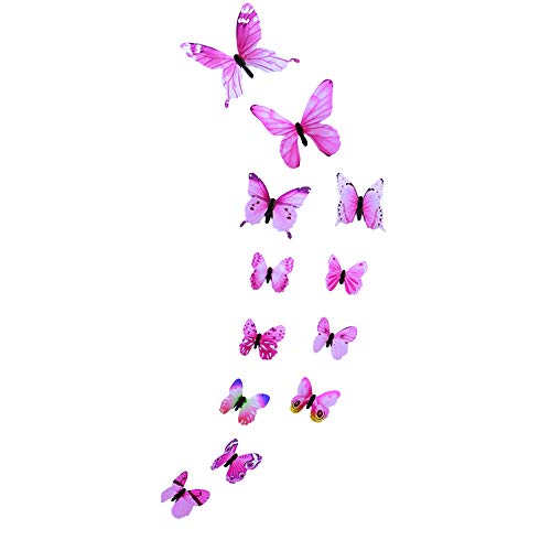 Alecony 3D Schmetterling Wandaufkleber Set, 12 Pcs DIY Leuchtend Wandtattoo Aufkleber Wanddekoration Wandsticker Wandbilder für Wohnzimmer Schlafzimmer Kinderzimmer Dekoration, 3 Größen (Rosa) von Alecony