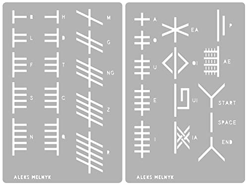 Aleks Melnyk #185 Ogham Runen, Brandmalkolben Schablonen Vikings, Stencil Metall, Runen Orakel, Vorlagen Painting, Klein Buchstaben, Alphabet, 2 Stück, Pyrography, Gravur Schablonen, Bullet Journaling von Aleks Melnyk