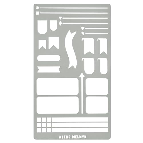 Aleks Melnyk Nr.62 Metal Stencil Bookmark for Bullet Journals, Metallschablone Bullet Journal, Lesezeichen Metall Gravur, Vorlage, Dot Journal Schablone für Tagebuch, Habit Tracker von Aleks Melnyk