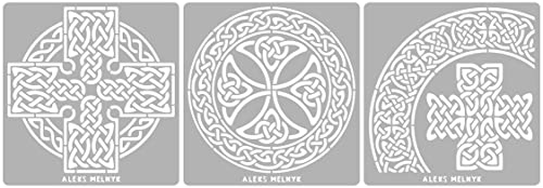 Aleks Melnyk No.38 Schablonen, Metall Stencils Vorlagen für Painting, Keltischer Knoten, Kreuz und Rund, 3 Stück, DIY Kunst Projekte, Stencils für Scrapbooking und Zeichnen, Brandmalerei Schablonen von Aleks Melnyk