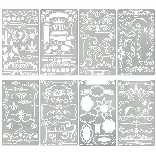 Aleks Melnyk No.42 Schablonen Vintage Ornamente, Designer Metall Stencils für Möbel, vorlagen shabby, chabby chic, Malerschablonen für die Wand Muster, Template, Brandmalerei, Gravur, Set 8 Stück von Aleks Melnyk