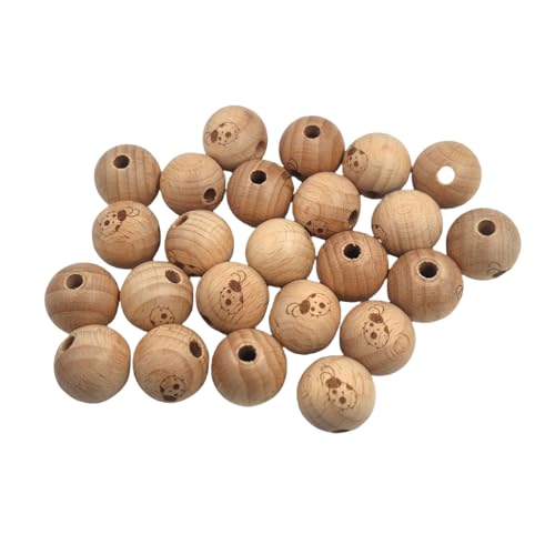 100 Stück 12 mm Marienkäfer-Holzperlen, bedruckt, Marienkäfer-Muster, runde Holzperlen, niedlicher Marienkäfer, Blume, Bauernhaus, dekorativ für Schmuckgirlande (12 mm) von Alenybeby