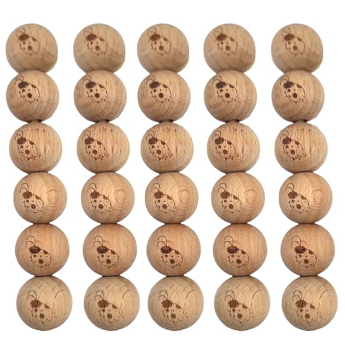100 Stück 18 mm Marienkäfer-Holzperlen, bedruckt, Marienkäfer-Muster, runde Perlen, niedlicher Marienkäfer, Blume, Bauernhaus, dekorativ für Schmuckgirlanden (18 mm) von Alenybeby