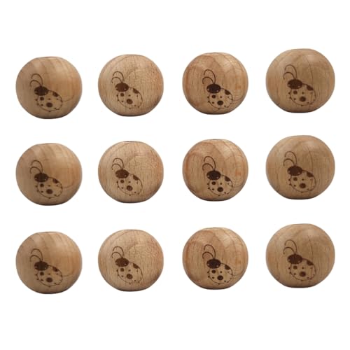 100 Stück 25 mm Marienkäfer-Holzperlen, bedruckt, Marienkäfer-Muster, runde Perlen, niedlicher Marienkäfer, Blume, Bauernhaus, dekorativ für Schmuckgirlanden (25 mm) von Alenybeby