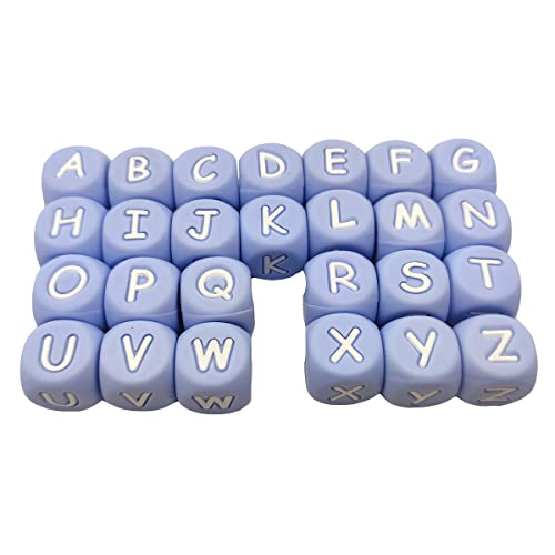 52 quadratische Silikon-Buchstabenperlen für Schlüsselanhänger, 12 mm, Silikon-Alphabet-Perlen, Name für Schmuck, Mutter, Schlüsselband, Bastelzubehör (blau) von Alenybeby
