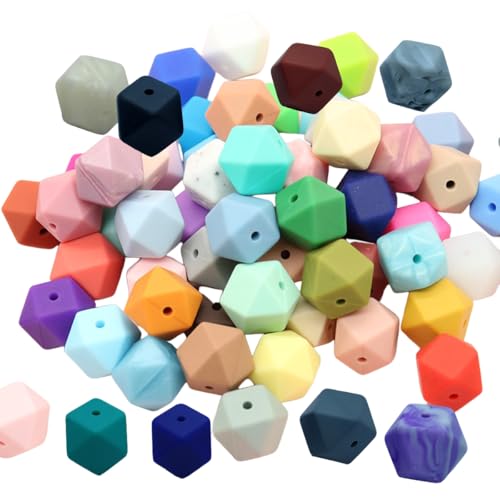Alenybeby 100 Stück sechseckige Silikonperlen, 17 mm, geometrisch, fokal, lose achteckige Perlen, Großpackung für Schlüsselanhänger, Schlüsselbänder, DIY, Stift, handgefertigtes Schmuckzubehör von Alenybeby