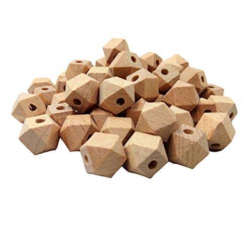 Alenybeby 100pcs Natürliche Buche 14mm Holz Geometrische Hexagon Perlen Zubehör Umweltfreundliche Holz Facettierte Perlen DIY Handwerk Schmuck von Alenybeby