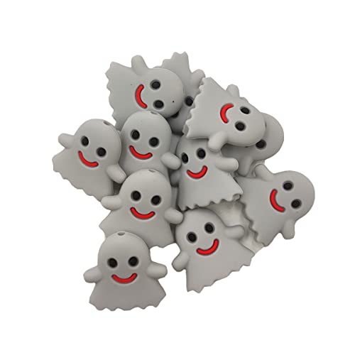 Alenybeby 10pcs Gray Color Silikon Gespenst Form Perle Bead Mini Nette Silikon Tier Perlen für Schlüsselanhänger DIY Perlen Mutter Armband Halskette Zubehör von Alenybeby