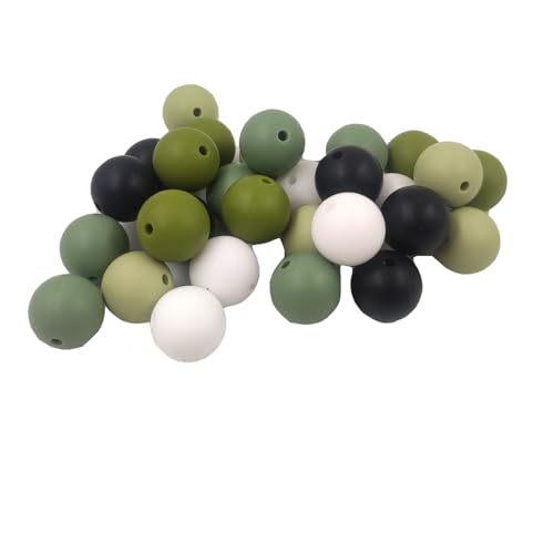 Alenybeby 50 Stück gemischte grüne Silikon-Perlen, 15 mm, runde Abstandshalter-Perlen für Schlüsselanhänger, Stifte, Mutter, Handwerk, Halskette, Schmuckherstellung von Alenybeby