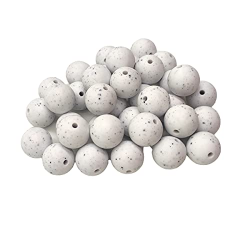 Alenybeby 50pcs White Granite Color Silikon Perle 12mm Runde Silikon Perlen Halskette Armband für Schlüsselanhänger Herstellung Erwachsene Schmuck Halskette Armband Handwerk Herstellung von Alenybeby