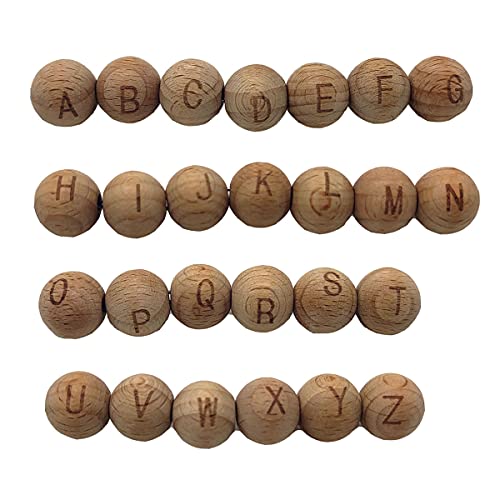 Alenybeby 50stk Runde Form Wählen Sie Buchstaben 14mm Buchenholz Alphabet Perlen für Schlüsselanhänger Making Name DIY Beading Kunsthandwerk Halskette von Alenybeby