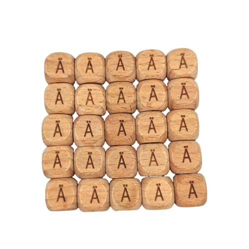 Alenybeby Griechische Buchstabenperlen aus Holz, 12 mm mit 3,5 mm Loch, 50 Stück, Naturholz-Alphabet-Vokale für die Schmuckherstellung von Alenybeby
