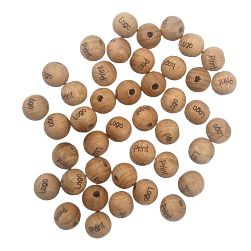 Alenybeby Natürliche Buchenholz Runde Perlen 12mm-14mm 100 Stück Personalisierter Logo-Druck DIY Handwerk Spacer Perlen (12mm Rund) von Alenybeby