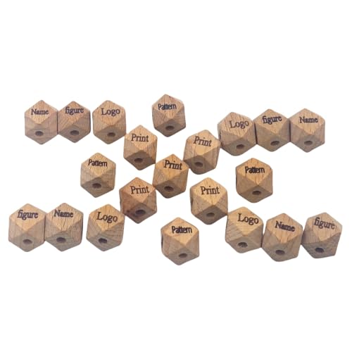 Alenybeby Natürliche sechseckige Holzperlen mit Druckbuchstabenmuster, unlackiertes Buchenholz, facettiert, Abstandshalter zum Basteln, 50 Stück (14 mm - 50) von Alenybeby
