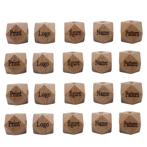 Alenybeby Natürliche sechseckige Holzperlen mit aufgedrucktem Buchstabenmuster, unlackiertes Buchenholz, facettiert, Abstandshalter zum Basteln, 50 Stück (25 mm - 50) von Alenybeby