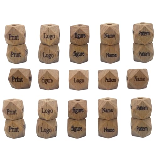 Alenybeby Natürliche sechseckige Holzperlen mit gedrucktem Buchstabenmuster, unlackiertes Buchenholz, facettiert, Abstandshalter zum Basteln, 50 Stück (16 mm - 50) von Alenybeby