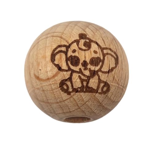 Alenybeby Runde Holzperlen mit Elefantenmuster, 20 mm, natürliches Buchenholz, Bastelbedarf für Schmuckherstellung und Girlanden-Dekoration, 100 Stück von Alenybeby