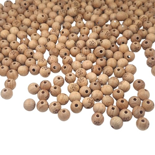 Alenybeby Runde Holzperlen mit Elefantenmuster, rund, niedliche Blumen, Bauernhaus, dekorative Perlen für Schmuck-Girlanden, Basteln, 18 mm, 100 Stück von Alenybeby