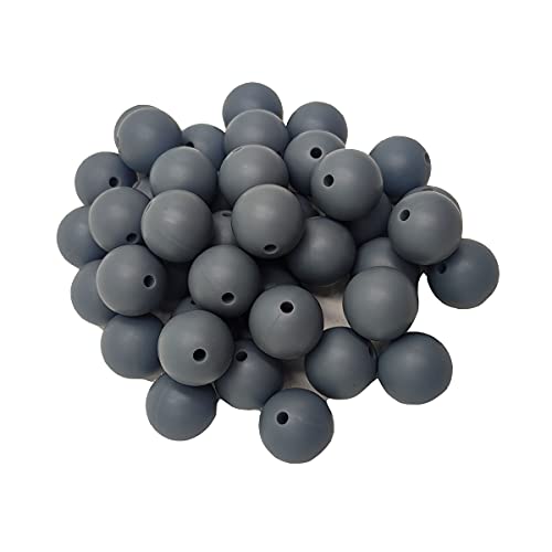 Alenybeby Runde Silikon-Perlen für Stift, 12 mm mit 2 mm Loch, 100 Stück, einfarbig, Bastelgummi, runde Perlen für Schlüsselanhänger, Dunkelgrau, 12 Stück von Alenybeby