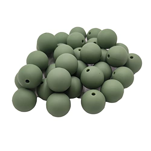 Alenybeby Runde Silikon-Perlen für Stift, 12 mm mit 2 mm Loch, 100 Stück, einfarbig, Bastelgummi, runde Perlen für Schlüsselanhänger, Graugrün, 12 Stück von Alenybeby