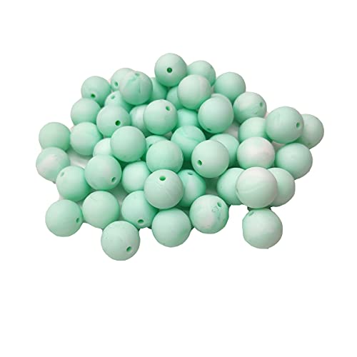 Alenybeby Runde Silikon-Perlen für Stift, 12 mm mit 2 mm Loch, 100 Stück, einfarbig, Bastelgummi, runde Perlen für Schlüsselanhänger, Marmor-Minze, 12 Stück von Alenybeby
