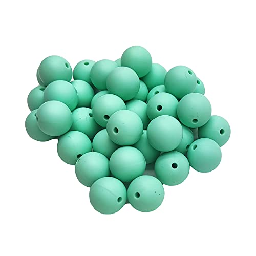 Alenybeby Runde Silikon-Perlen für Stift, 12 mm mit 2 mm Loch, 100 Stück, einfarbig, Bastelgummi, runde Perlen für Schlüsselanhänger, Mintgrün, 12 Stück von Alenybeby