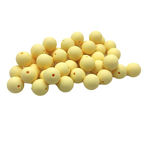 Alenybeby Runde Silikon-Perlen für Stift, 12 mm mit 2 mm Loch, 100 Stück, einfarbig, Bastelgummi, runde Perlen für Schlüsselanhänger (Cremegelb, 12) von Alenybeby