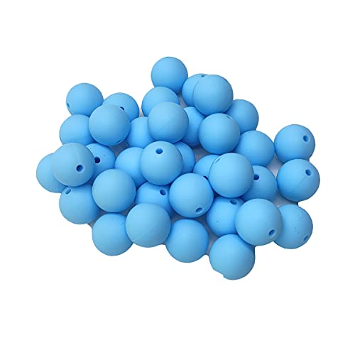 Alenybeby Runde Silikon-Perlen für Stift, 12 mm mit 2 mm Loch, 100 Stück, einfarbig, Bastelgummi, runde Perlen für Schlüsselanhänger (Hellblau, 12) von Alenybeby