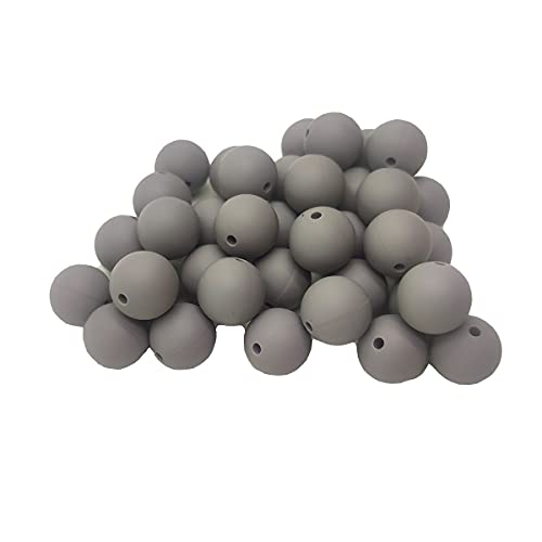 Alenybeby Runde Silikon-Perlen für Stift, 12 mm mit 2 mm Loch, 100 Stück, einfarbig, Bastelgummi, runde Perlen für Schlüsselanhänger (Hellgrau, 12) von Alenybeby
