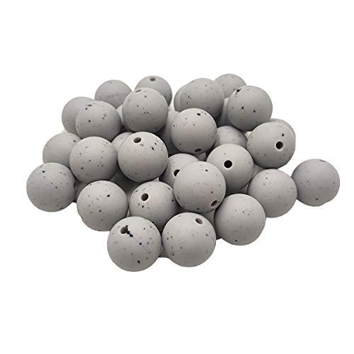 Alenybeby Runde Silikon-Perlen für Stift, 12 mm mit 2 mm Loch, 100 Stück, einfarbig, Bastelgummi, runde Perlen für Schlüsselanhänger (Hellgrauer Granit, 12) von Alenybeby