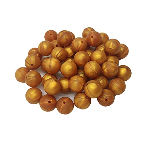 Alenybeby Runde Silikon-Perlen für Stift, 12 mm mit 2 mm Loch, 100 Stück, einfarbig, Bastelgummi, runde Perlen für Schlüsselanhänger (Metallic-Gold, 12) von Alenybeby