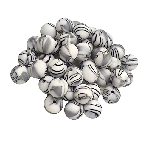 Alenybeby Runde Silikon-Perlen für Stift, 12 mm mit 2 mm Loch, 100 Stück, einfarbig, Bastelgummi, runde Perlen für Schlüsselanhänger (Zebra, 12) von Alenybeby